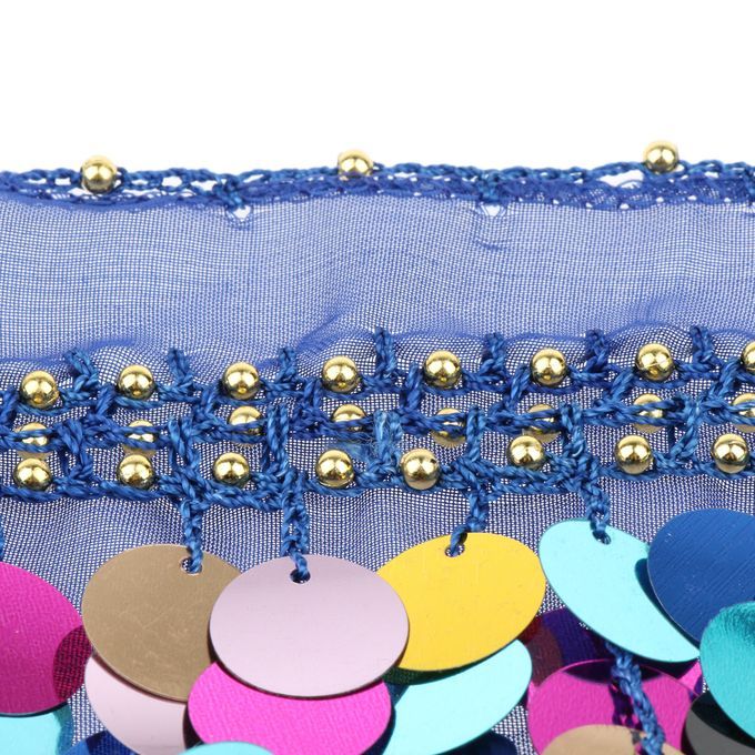 Womens Sequins Beads Belly Dance Skirt Hip Scarf Waistband Royal Blue