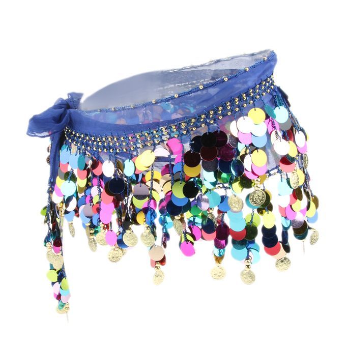 Womens Sequins Beads Belly Dance Skirt Hip Scarf Waistband Royal Blue