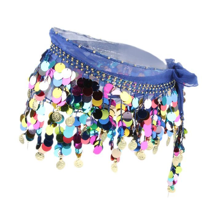 Womens Sequins Beads Belly Dance Skirt Hip Scarf Waistband Royal Blue