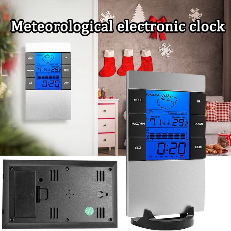 Digital Indoor Thermometer Hygrometer Station Clock Room Temperature And Humidity Monitor Gauge Operated Clock Room