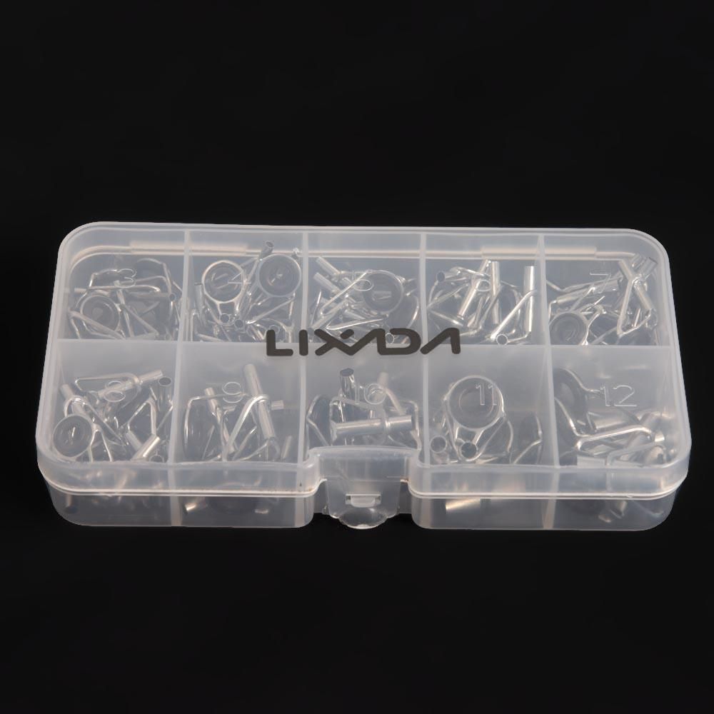 80Pcs Fishing Rod Guide Tip Repair Kit Set DIY Eye Rings Different Size Stainless Steel Frames with Box