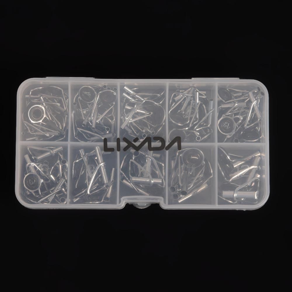 80Pcs Fishing Rod Guide Tip Repair Kit Set DIY Eye Rings Different Size Stainless Steel Frames with Box