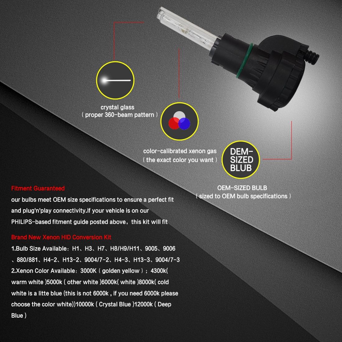 55W H4/HB2/9003 6000K HID Xenon Light Conversion Kit