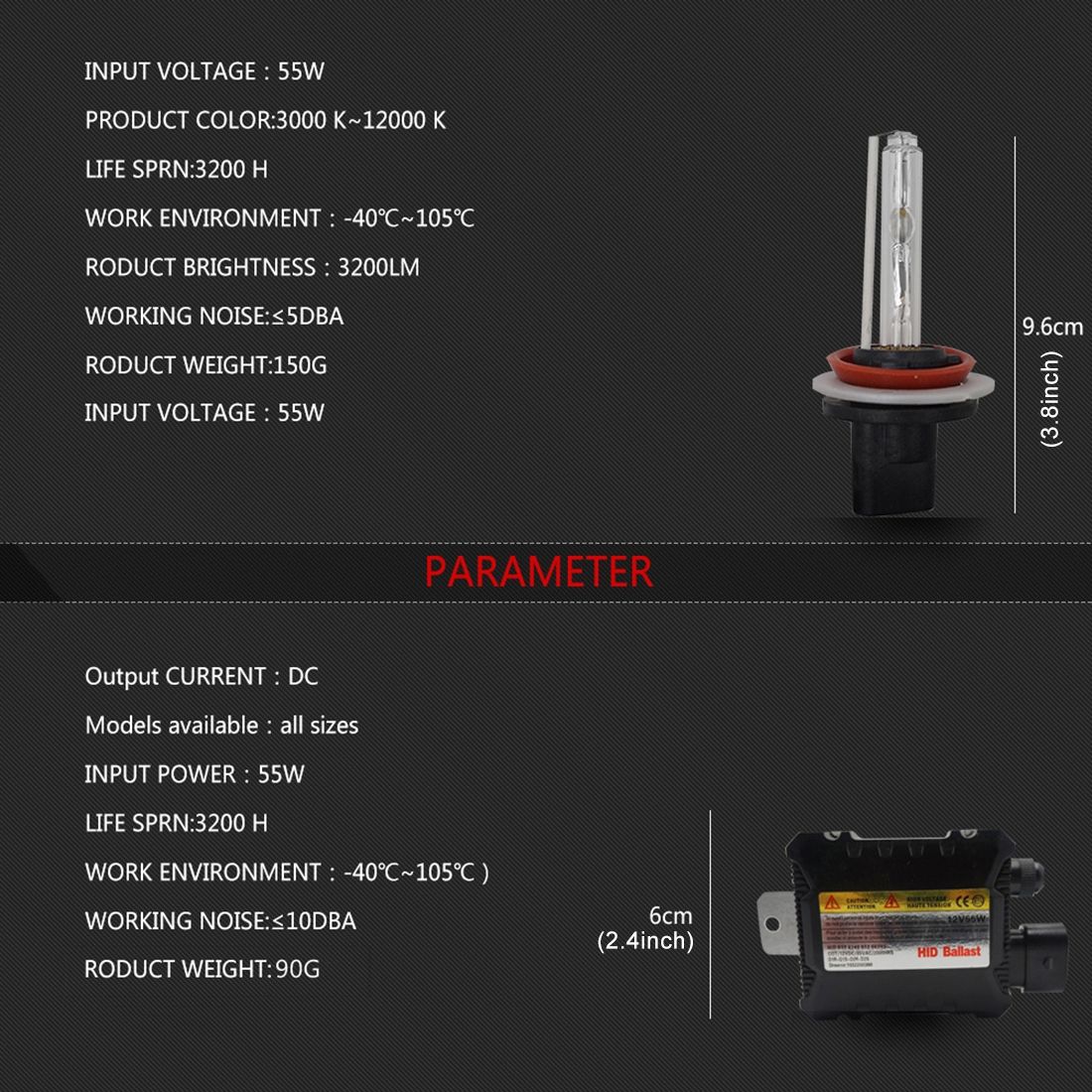 55W H4/HB2/9003 6000K HID Xenon Light Conversion Kit