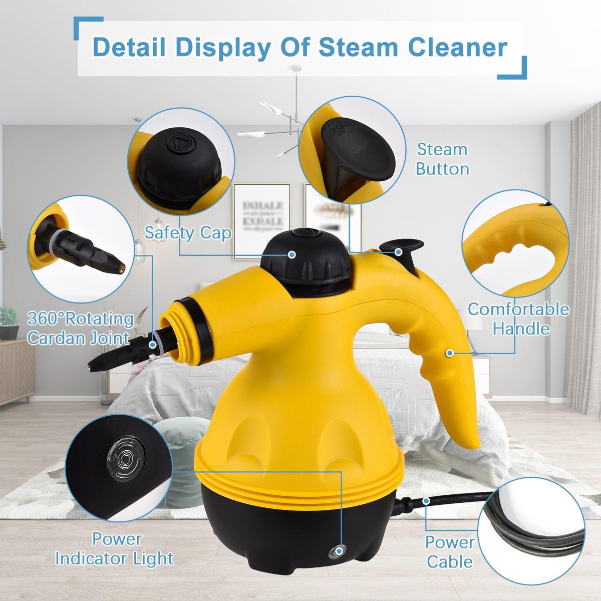 Handheld Steam Cleaner 1000W Portable High Temperature Pressurized Steam Cleaning Machine with 10PCS Accessory for Kitchen Sofa Bathroom Car Window