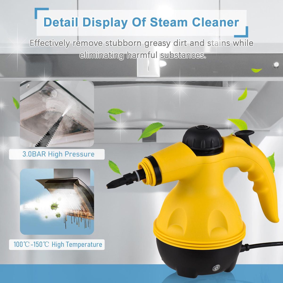 Handheld Steam Cleaner 1000W Portable High Temperature Pressurized Steam Cleaning Machine with 10PCS Accessory for Kitchen Sofa Bathroom Car Window