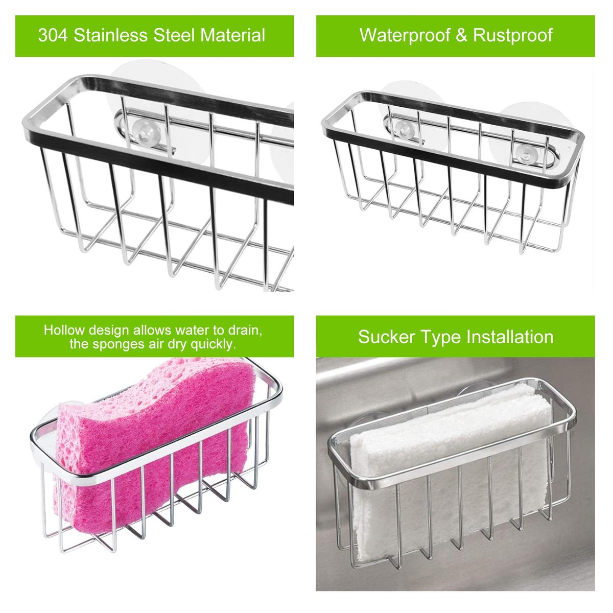 Kitchen Sponge Holder Stainless Steel Sink Basket Sorage Braket Rustproof Waterproof Liquid Drainer Rack
