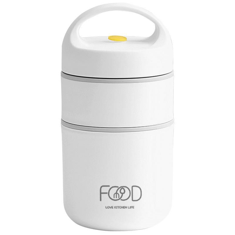 Hengrun Stainless Steel Lunch Cup Portable Breakfast Cup Small and Thickened Stainless Steel Insulation Lunch Box Soup Box Double layer - beige