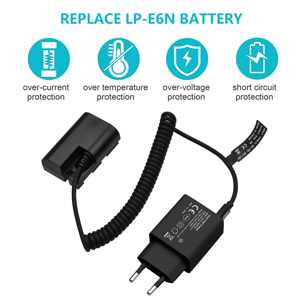 Andoer Type-C DR-E6 Dummy Battery DC Coupler 20W PD Adapter  Replacement for Canon EOS 60D 70D 80D 5DS R 5D Mark IV III 5D4 5D3 5D2 II