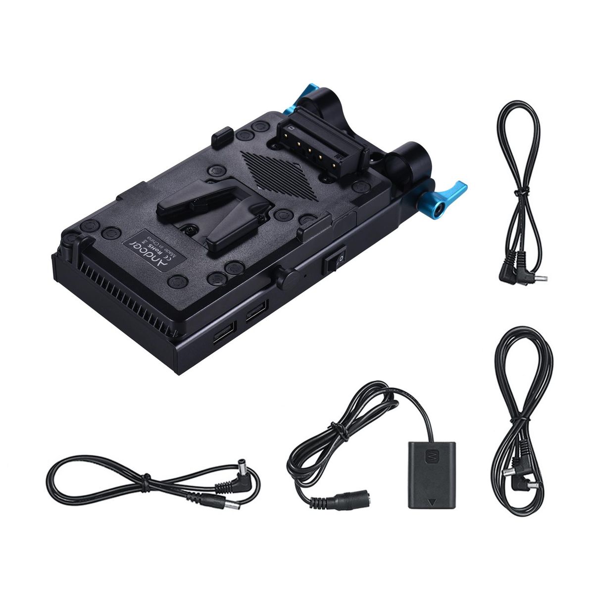 Andoer V Mount V-lock Battery Plate Adapter with 15mm Dual Hole Rod Clamp NP-FW50 Dummy Battery Adapter for BMCC BMPCC Sony A7 A7S A7R A7II A7SII A7RII A6300 A6400 A6500 for Monitor Audio Recorder Microphone Frequency Divider