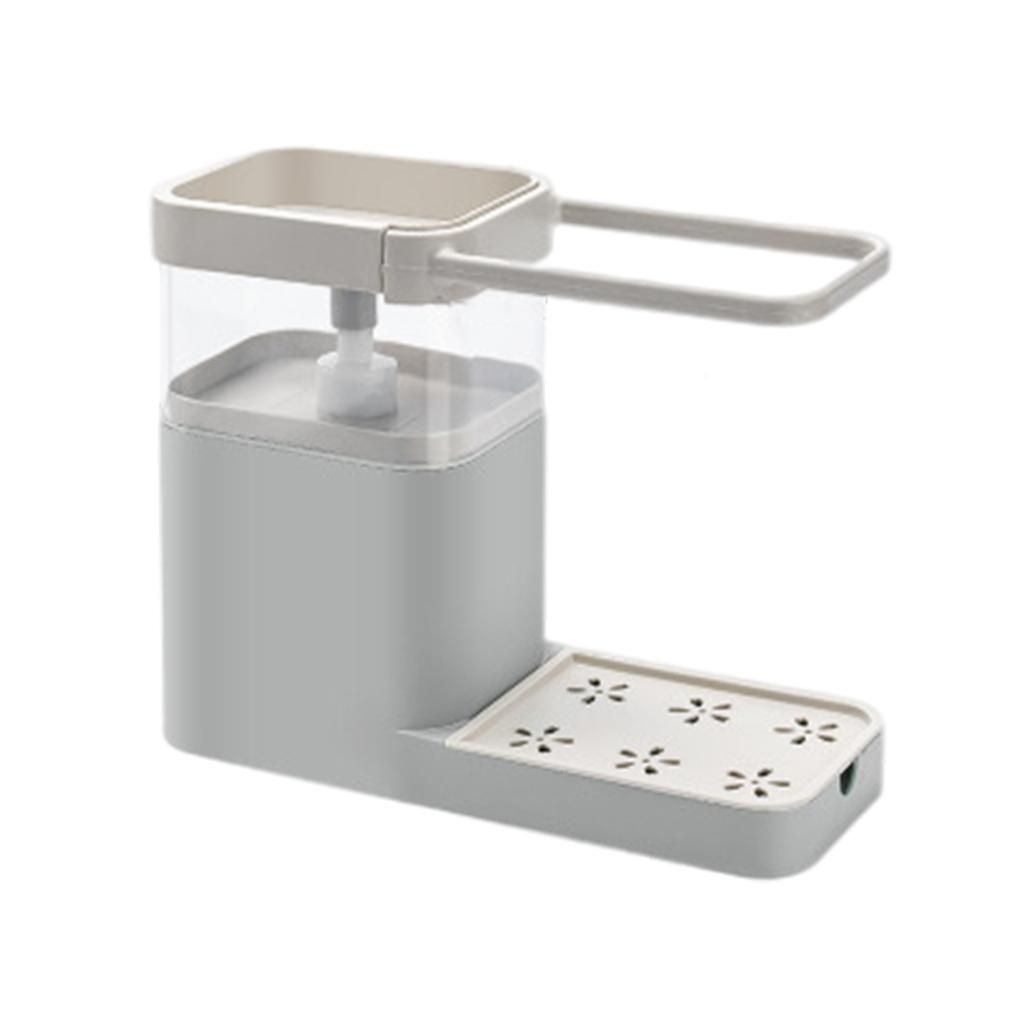 Kitchen 4in1  Dispenser Set With Sponge Holder Washing Gray
