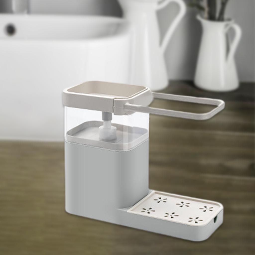 Kitchen 4in1  Dispenser Set With Sponge Holder Washing Gray