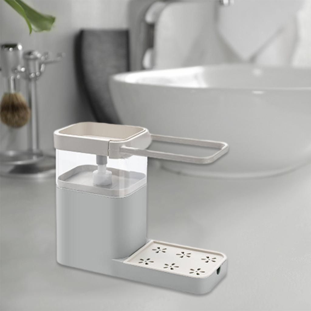 Kitchen 4in1  Dispenser Set With Sponge Holder Washing Gray