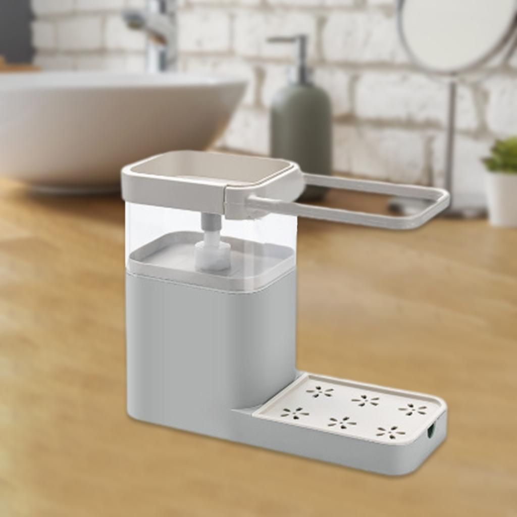 Kitchen 4in1  Dispenser Set With Sponge Holder Washing Gray
