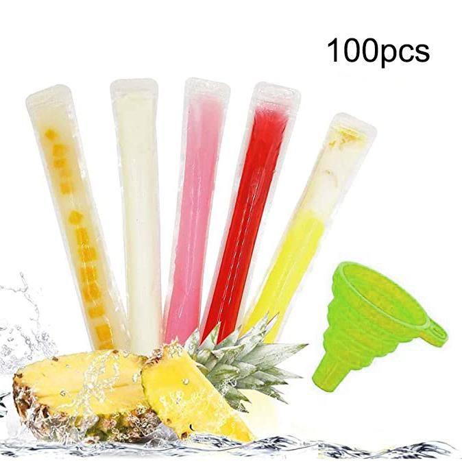 100 Disposable Popsicle Mold Bags with Zipper Seal Healthy Snacks Yogurt Bars Juice Popsicles with Funnel