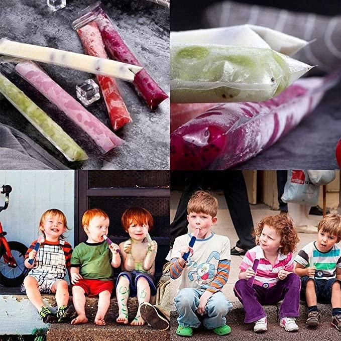 100 Disposable Popsicle Mold Bags with Zipper Seal Healthy Snacks Yogurt Bars Juice Popsicles with Funnel