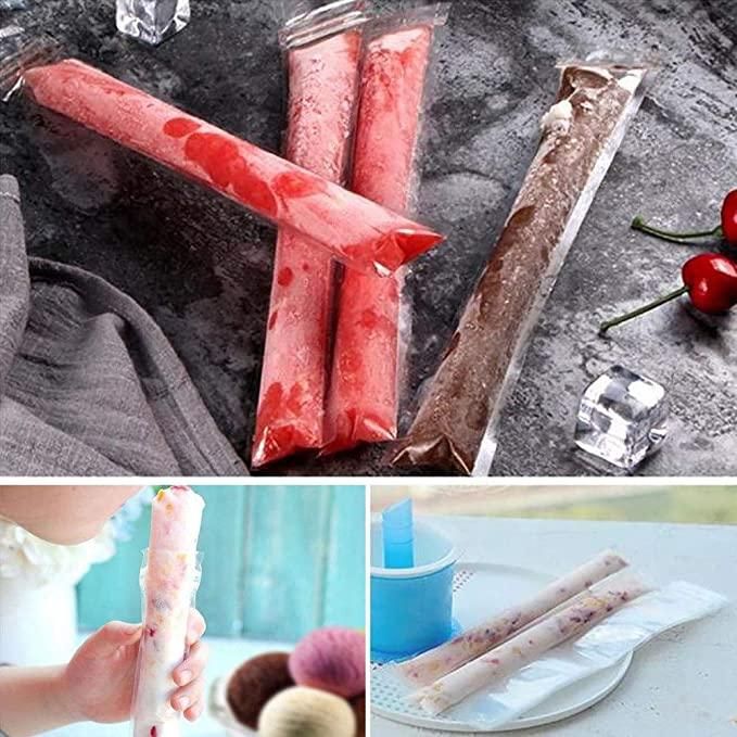 100 Disposable Popsicle Mold Bags with Zipper Seal Healthy Snacks Yogurt Bars Juice Popsicles with Funnel