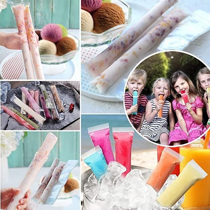 100 Disposable Popsicle Mold Bags with Zipper Seal Healthy Snacks Yogurt Bars Juice Popsicles with Funnel