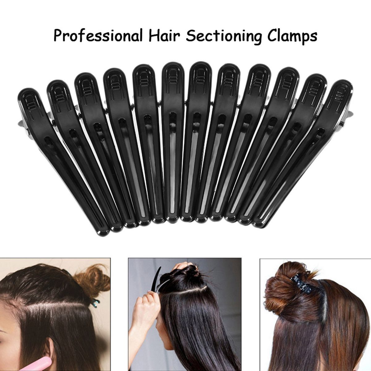 12Pcs Black Hair Grip Clips Hairdressing Sectioning Cutting