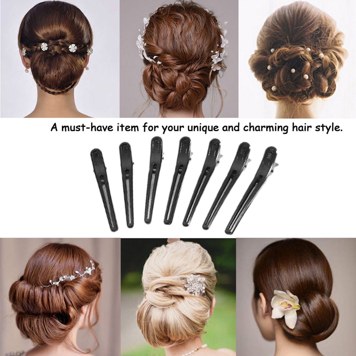 12Pcs Black Hair Grip Clips Hairdressing Sectioning Cutting