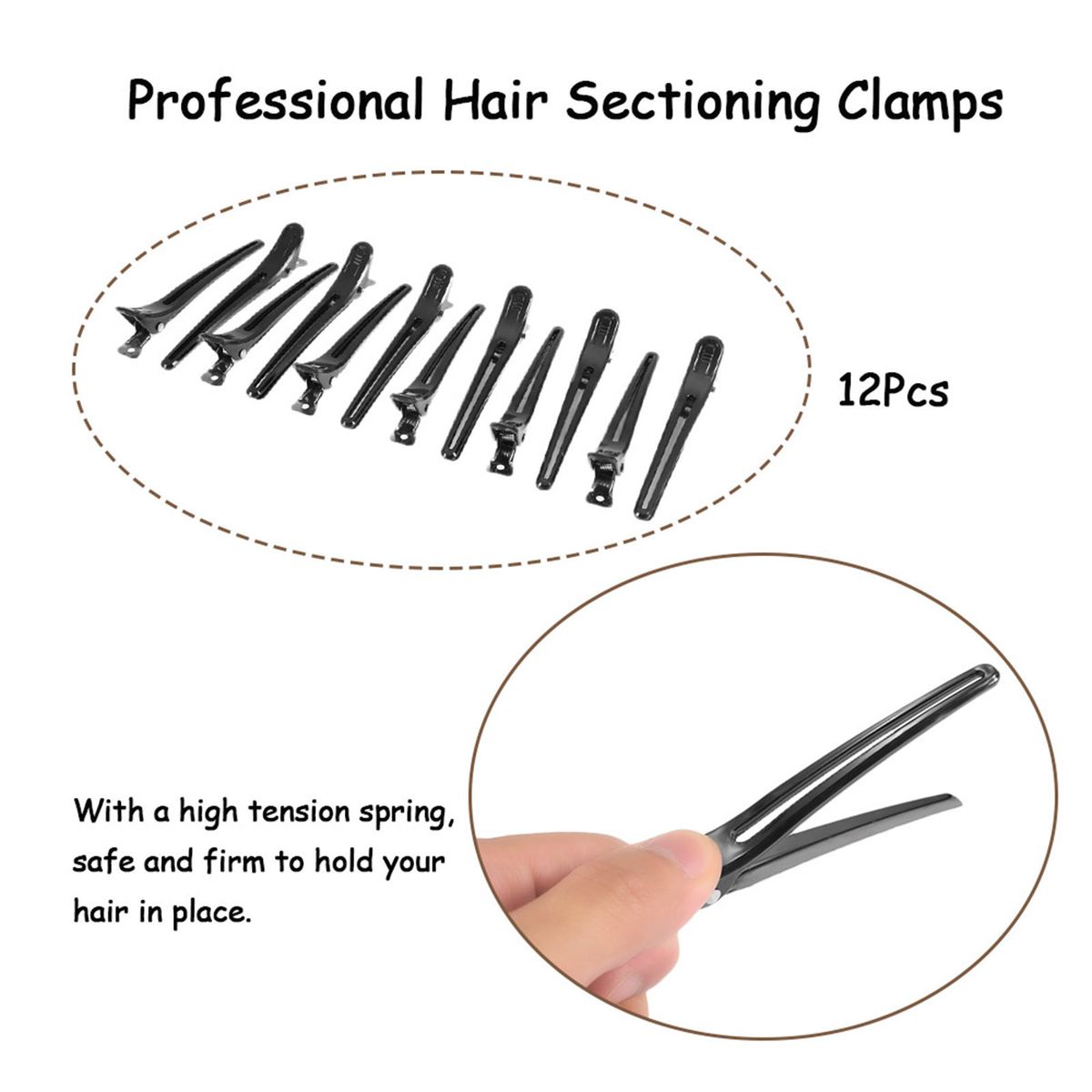 12Pcs Black Hair Grip Clips Hairdressing Sectioning Cutting