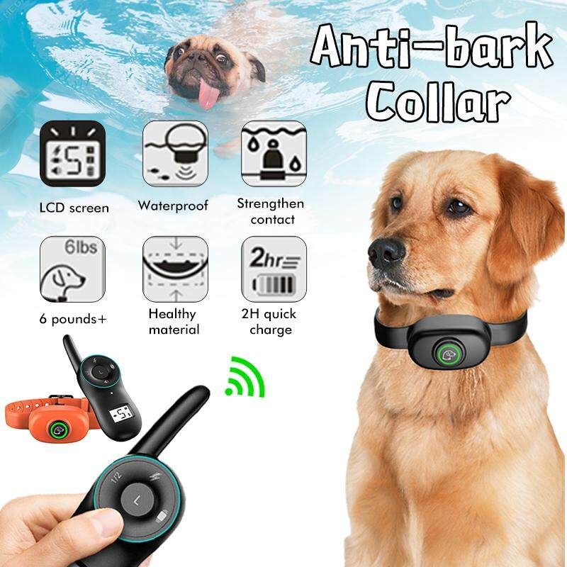 Adjustable Anti- Collar Vibration Shock Stop Barking Device Trainer With Remote Controller For Small Medium Large Dogs Outdoor Activities-Black Black (black)