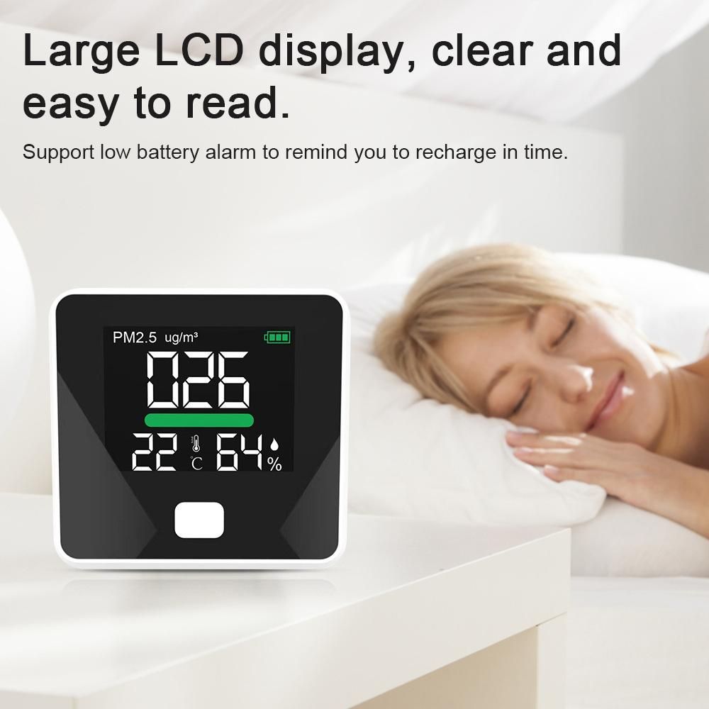 3 in 1 Air Quality Monitor Dust PM2.5 Temperature Humidity Detector Support Low Battery Warning for Home Office Car