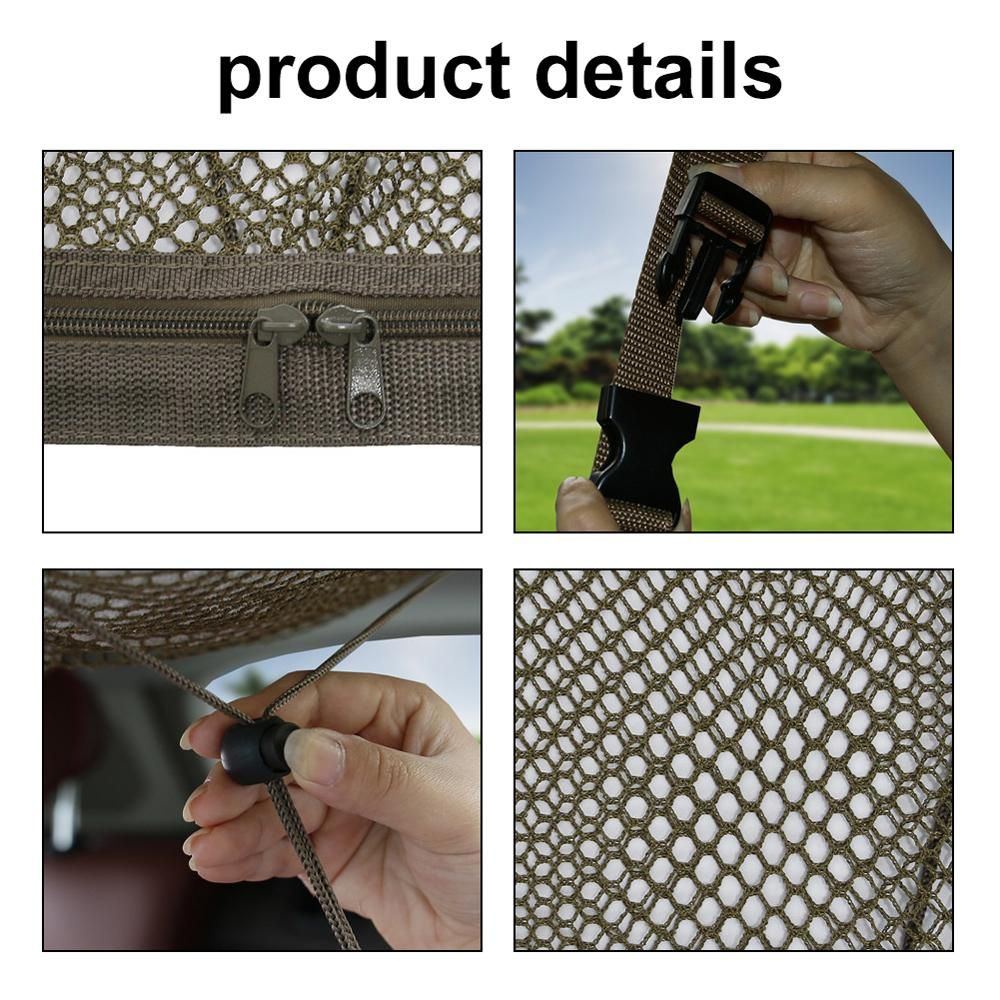 Car Ceiling Storage Bag Double-Layer Adjustable Cargo Net Sundries Organizer Interior Roof Mesh Pocket 35.4x25.6in with Zipper for Car Truck SUV