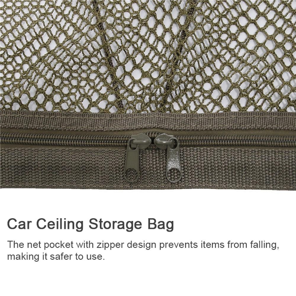 Car Ceiling Storage Bag Double-Layer Adjustable Cargo Net Sundries Organizer Interior Roof Mesh Pocket 35.4x25.6in with Zipper for Car Truck SUV