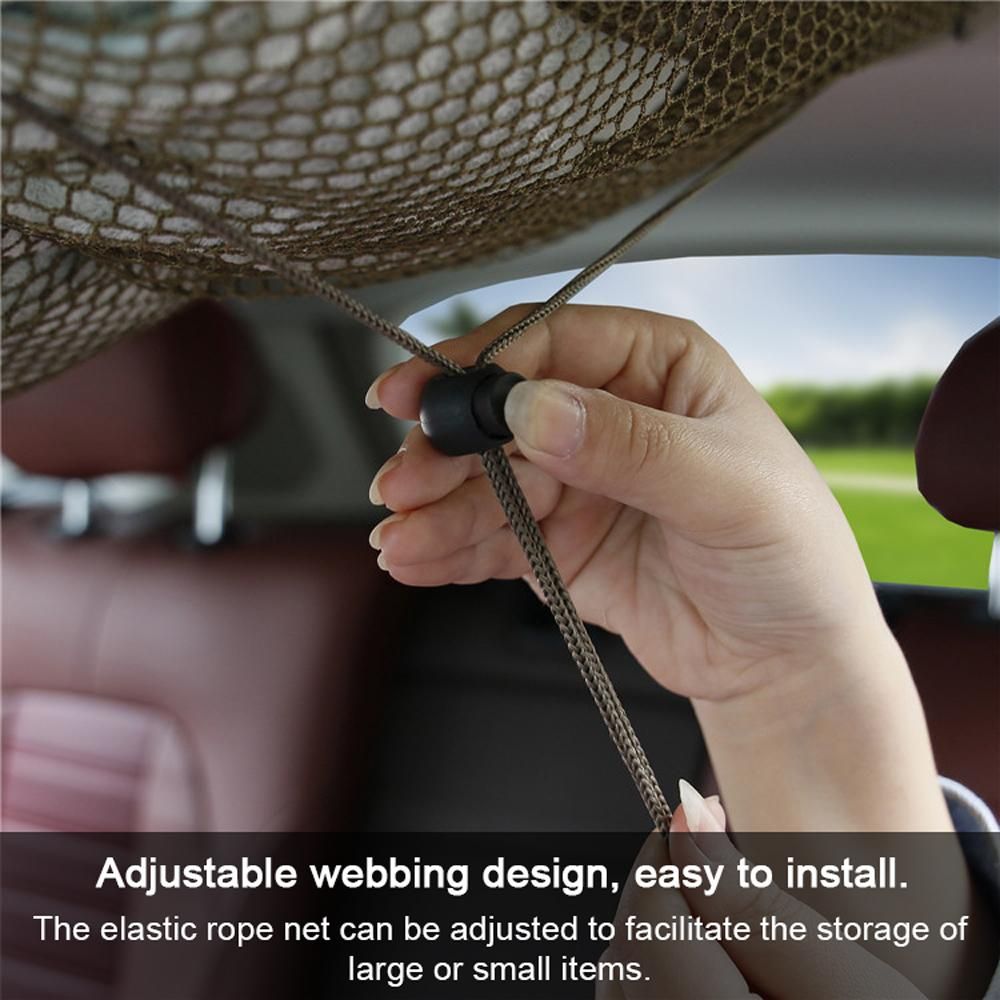 Car Ceiling Storage Bag Double-Layer Adjustable Cargo Net Sundries Organizer Interior Roof Mesh Pocket 35.4x25.6in with Zipper for Car Truck SUV