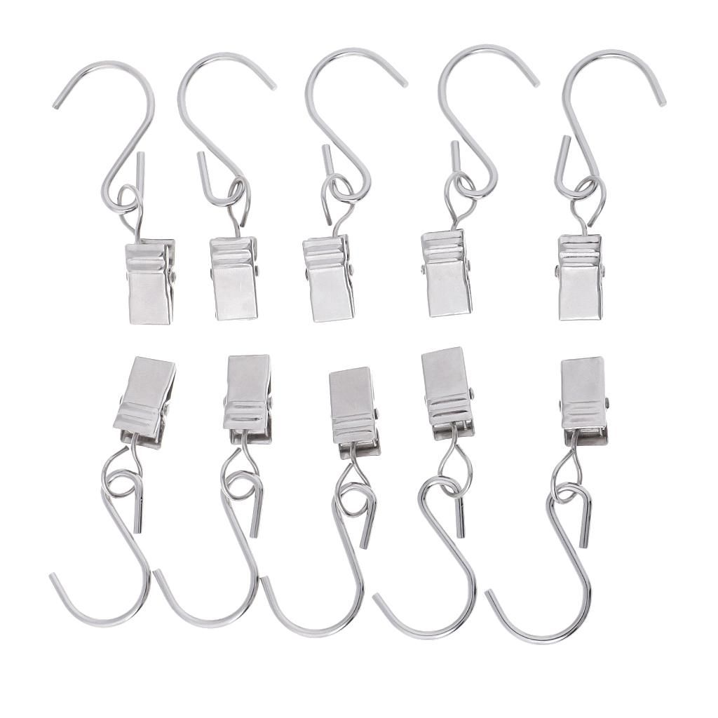 10 Pieces Metal S Hanging Hooks With Clips - Heavy Duty Curtain Clips