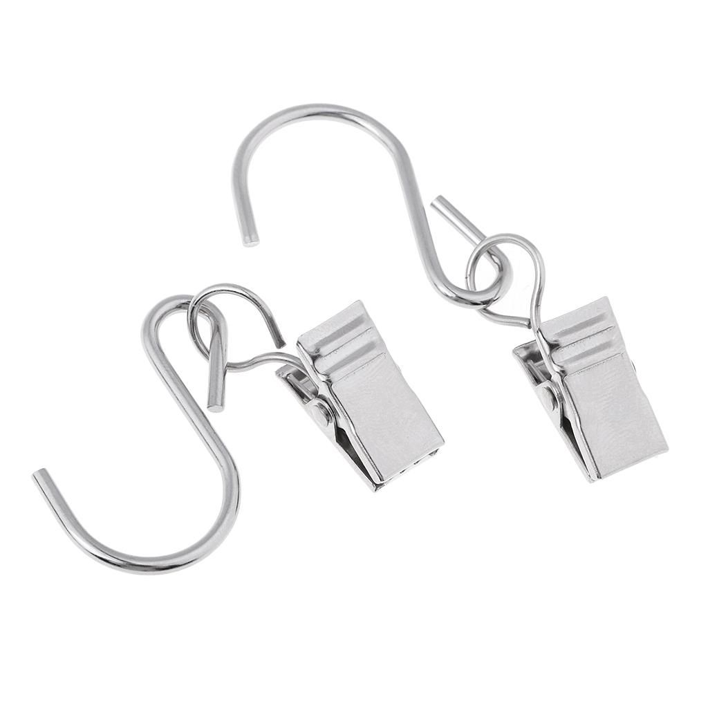 10 Pieces Metal S Hanging Hooks With Clips - Heavy Duty Curtain Clips