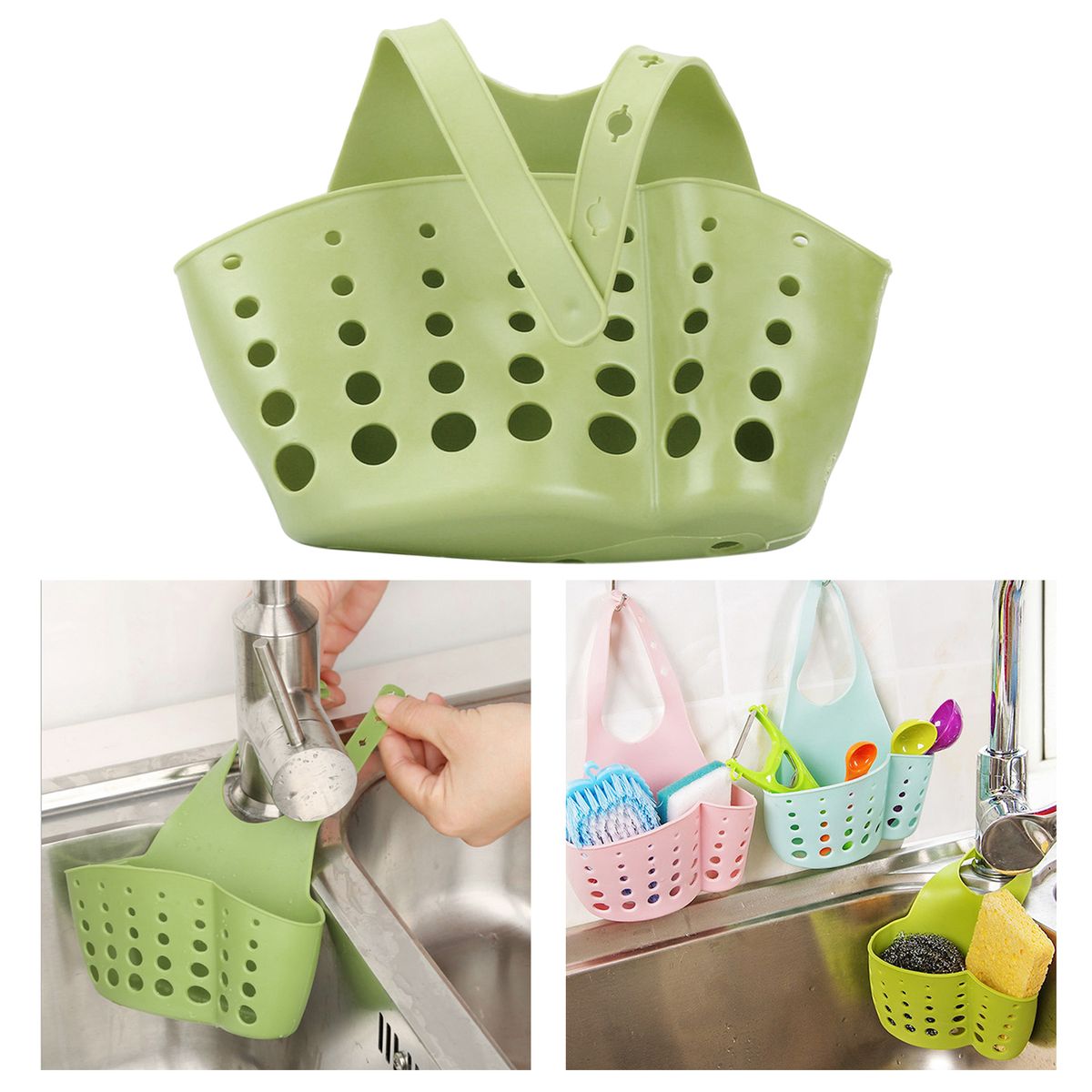 Hanging Drainer  Sink Shelf  Sponge Drain Rack Bathroom Holder Green