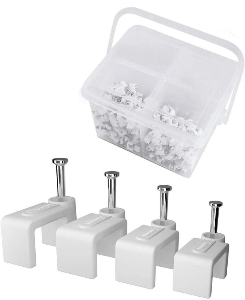 400pcs Flat Ethernet Cable Wire Clips With Steel Nail (White
