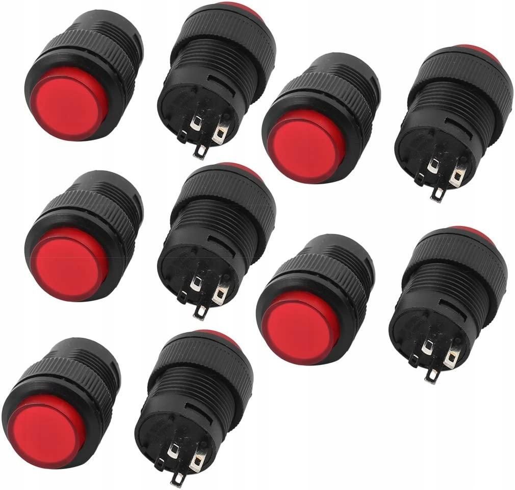 6 Pcs AC 250V/1.5A 125V/3A R16-503 SPST On/Off Momentary Push Button Switch Red Button