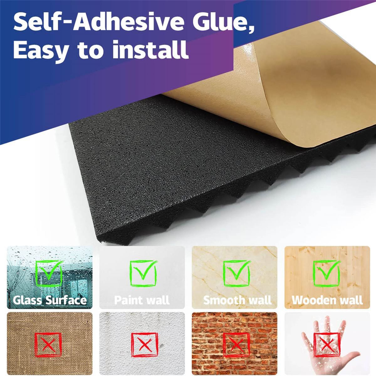 12 Pack Self-Adhesive Acoustic Panels12x12x1 Inch Sound Proof Foam PanelsSoundproof Wall Panels for Home Studio