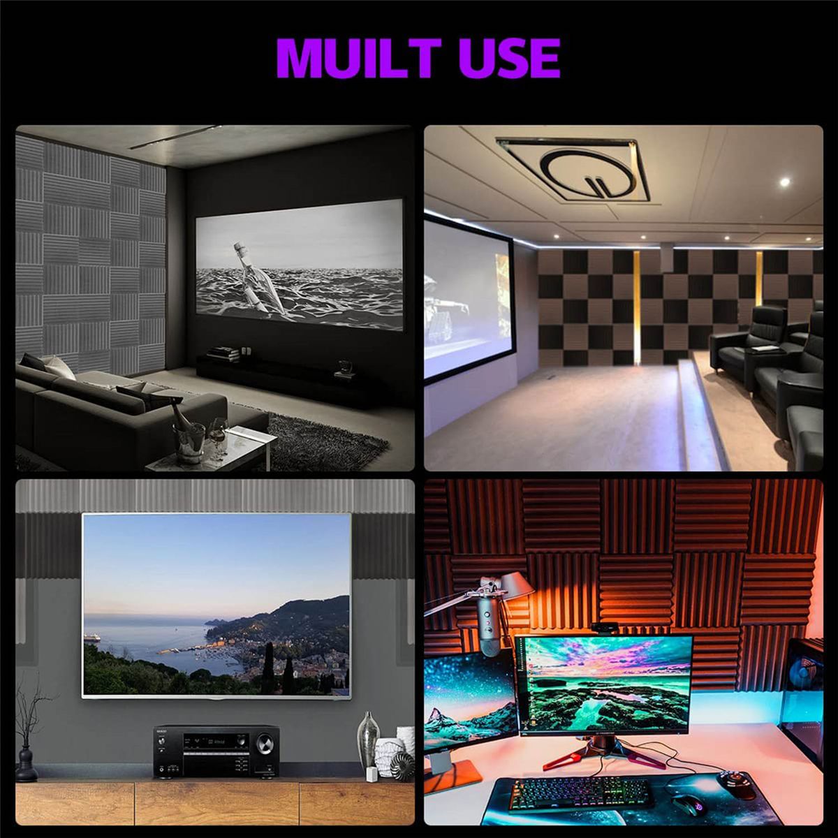 12 Pack Self-Adhesive Acoustic Panels12x12x1 Inch Sound Proof Foam PanelsSoundproof Wall Panels for Home Studio