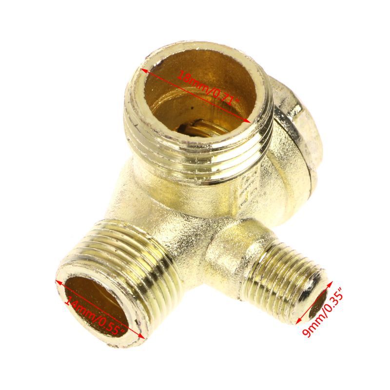 Male Thread 3 Way Metal Air Compressor Check Valve Gold