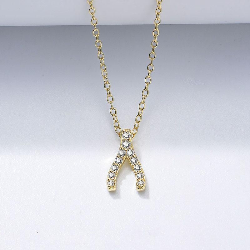 S925 Sterling Silver Wish Bone Necklace Women's Korean-Style Ins Diamond Inlaid Clavicle C