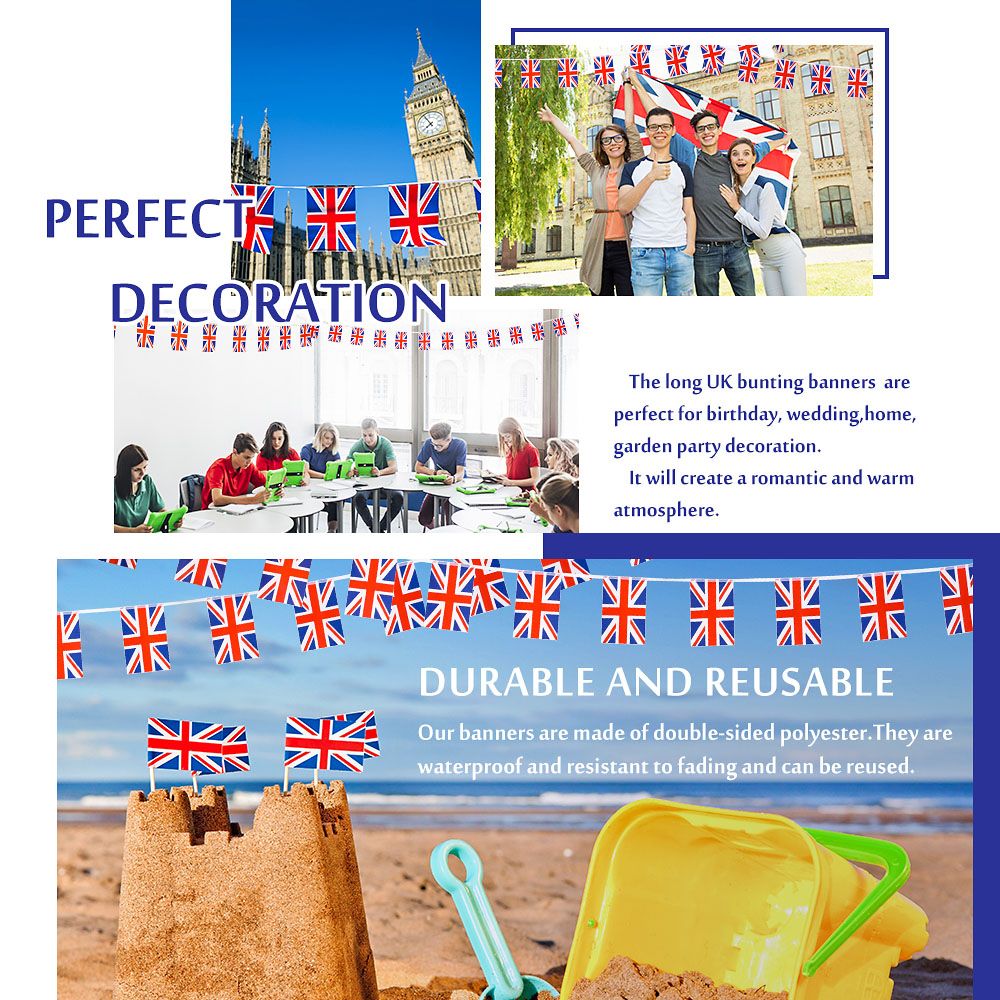 33Pcs Union Jack Flag Bunting 32.8Ft UK Britain Flag England