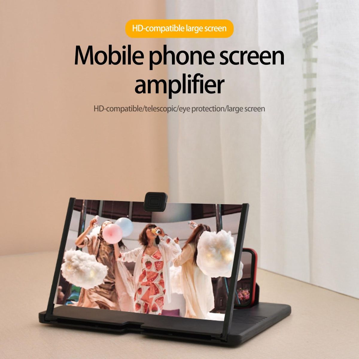 Phone Screen Enlarger Videos Games Cell Phone Stand Screen Amplifier Black