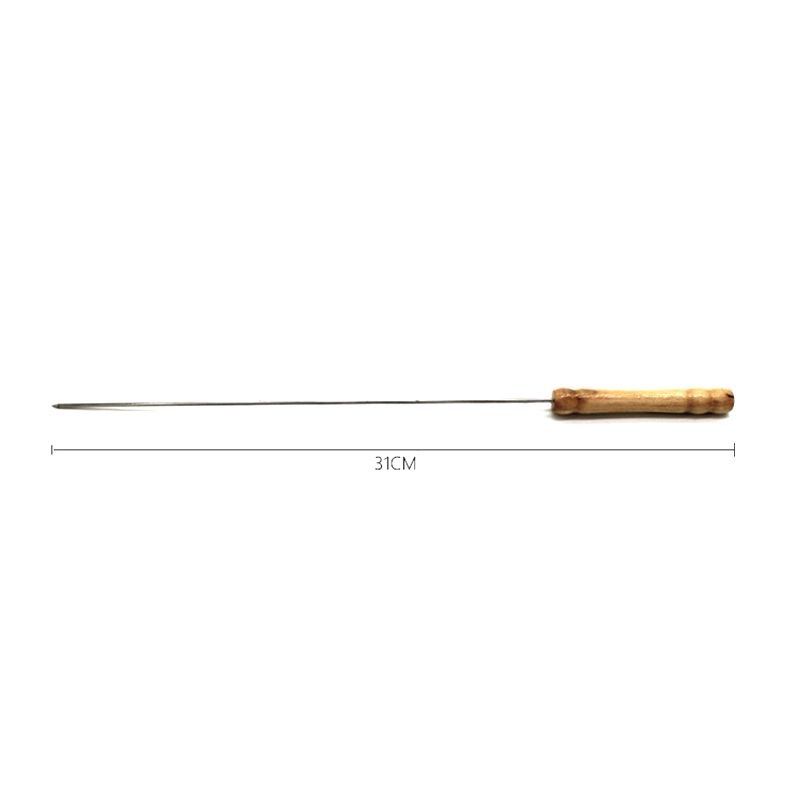 10Pcs Stainless Steel BBQ Wooden Handle Outdoor Cooking Tool