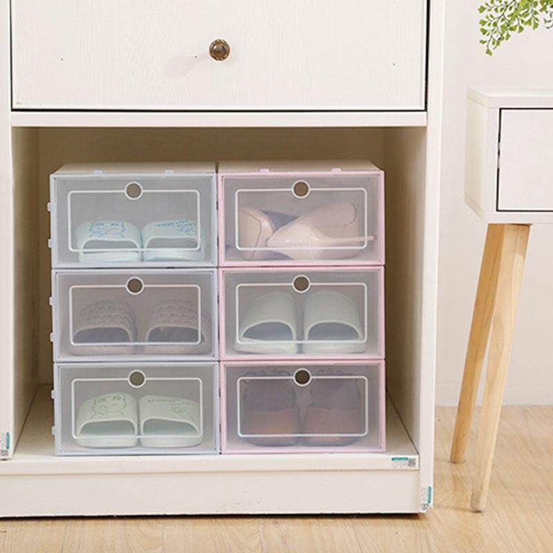1Pcs Nordic Foldable Plastic Shoe Dustproof Tidy Box Case Storage Organizer Stackable For Female Shoes Flip Women's White Single Pack {30.5 * 20 * 12cm}