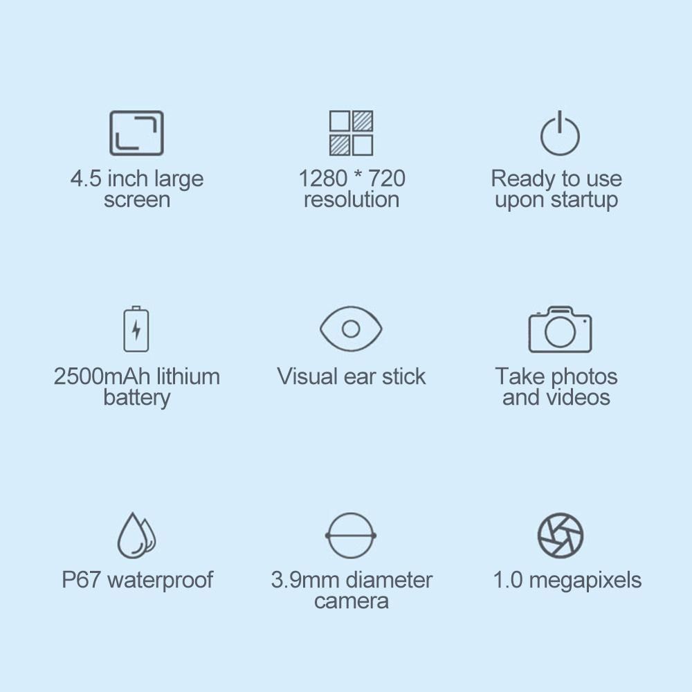 Digital Otoscope Camera Endoscope Ear Picker with 6 LEDs Lights 2500mAh Rechargeable Visual Ear Stick Borescope 1.0 Megapixels 32G TF Card 3.9mmm Ear Scope Camera 4.5-inch LCD Screen Earwax Removal Tool with Snapshot & Record