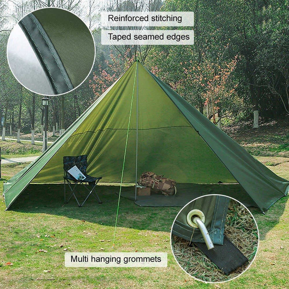 3x6m Awning Waterproof Tarp Tent Shade With Pole Folding