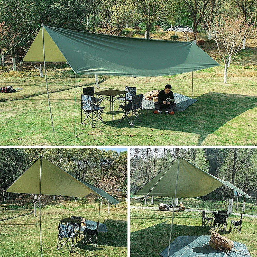 3x6m Awning Waterproof Tarp Tent Shade With Pole Folding