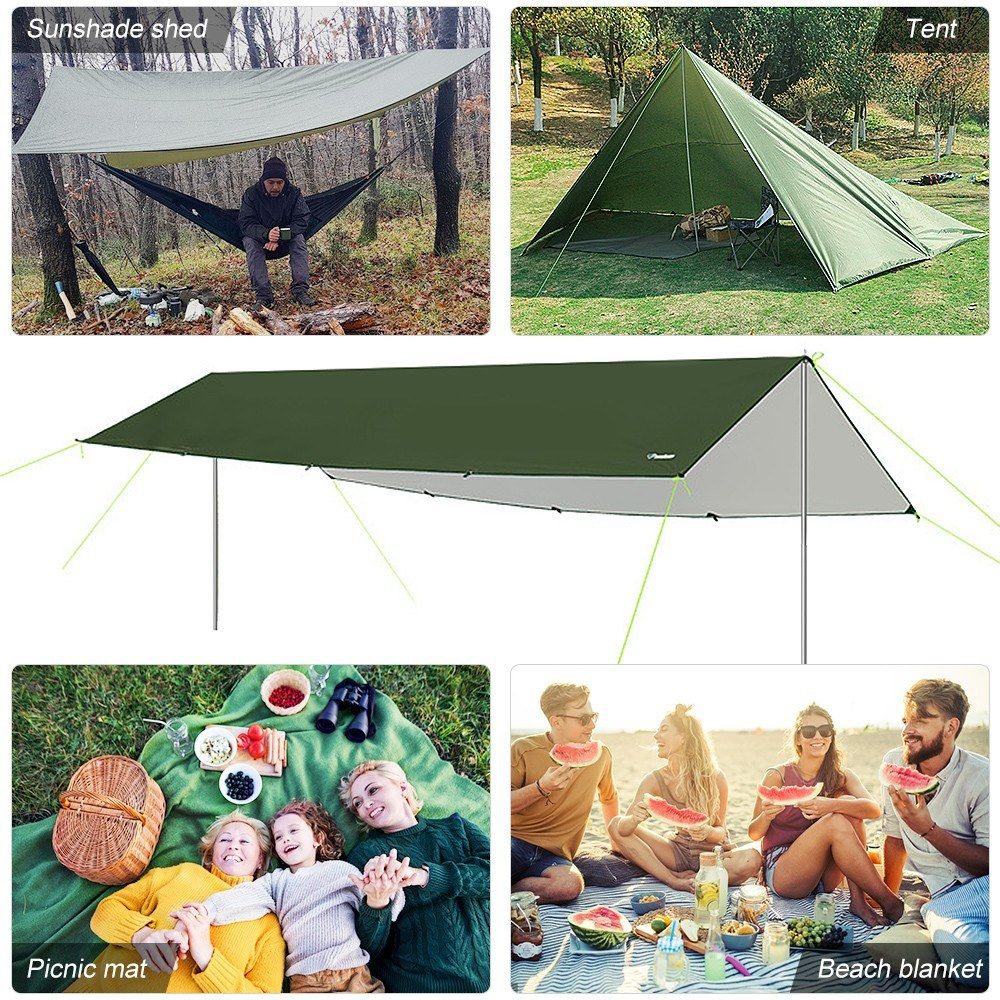 3x6m Awning Waterproof Tarp Tent Shade With Pole Folding