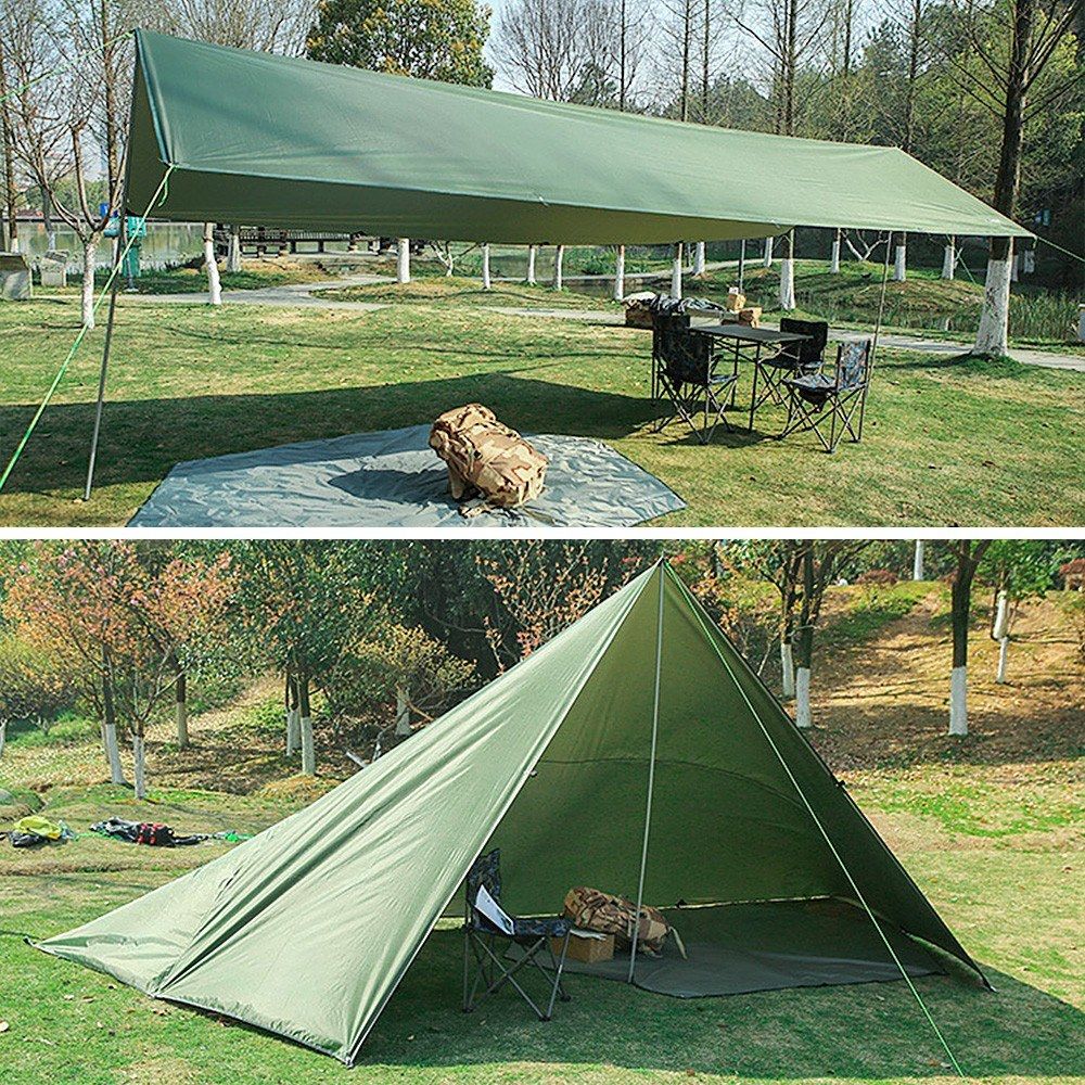 3x6m Awning Waterproof Tarp Tent Shade With Pole Folding