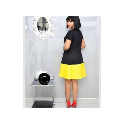 Two Tone Midi Skater Dress -black And Yellow