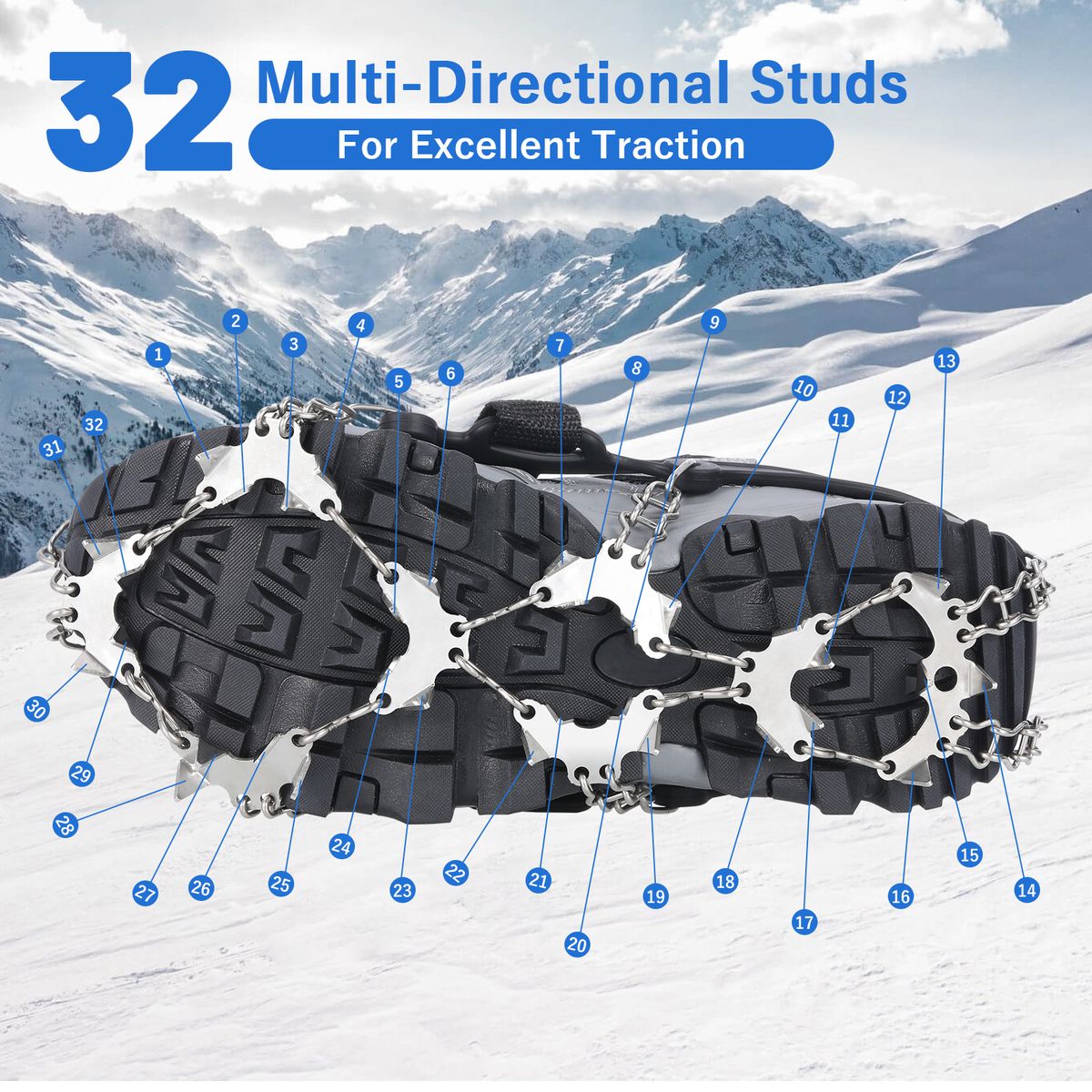TOMMSHOO 32-Tooth Ice Claw Stainless Steel Anti-Slip Shoe